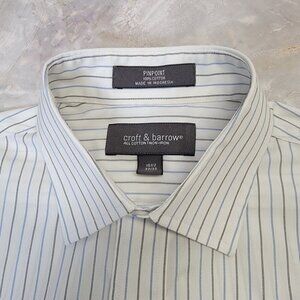 Croft & Barrow Mens 100% Cotton Blue/Black Long Sleeve Button Striped Shirt 15.5